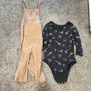 Cute tan overall set with Veggie onesie